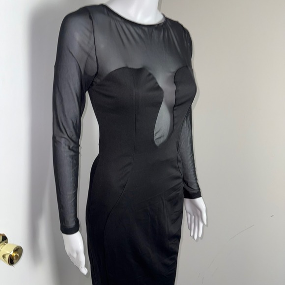 Commense Black Sheer Mesh Long Sleeve Bodycon Midi‎ Dress Cut Out Party Size M - Picture 6 of 17